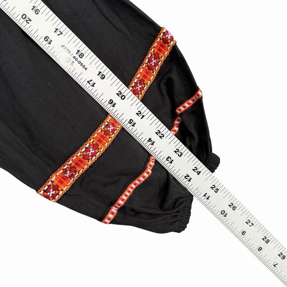 H&M Embroidered Peasant Blouse Black Womens Sz 6 Boho Tassel Top - Picture 5 of 8